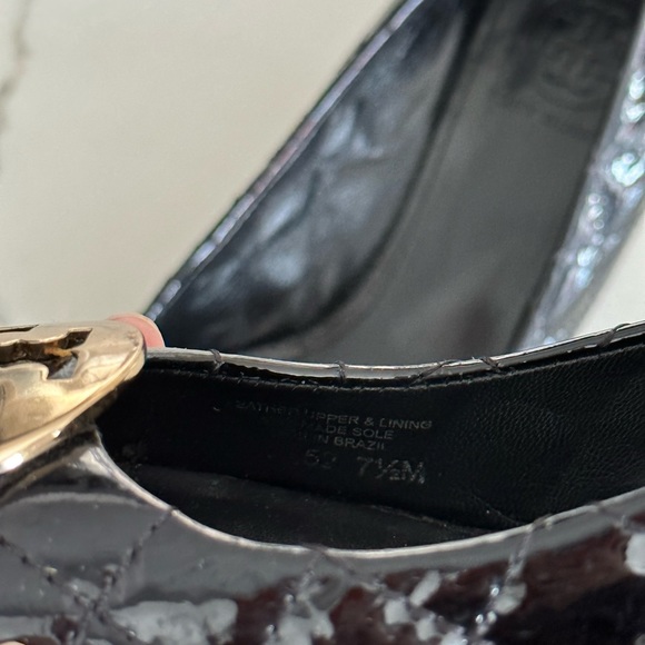 Tory Burch Black Leather Quilted Wedge Pumps - Picture 2 of 6